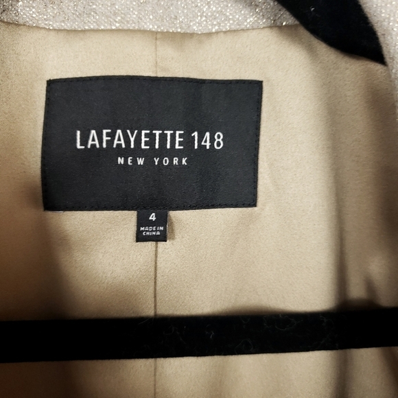 Lafayette 148 New York muted gold shimmer slim cut blazer size 4 72% wool - Picture 2 of 9